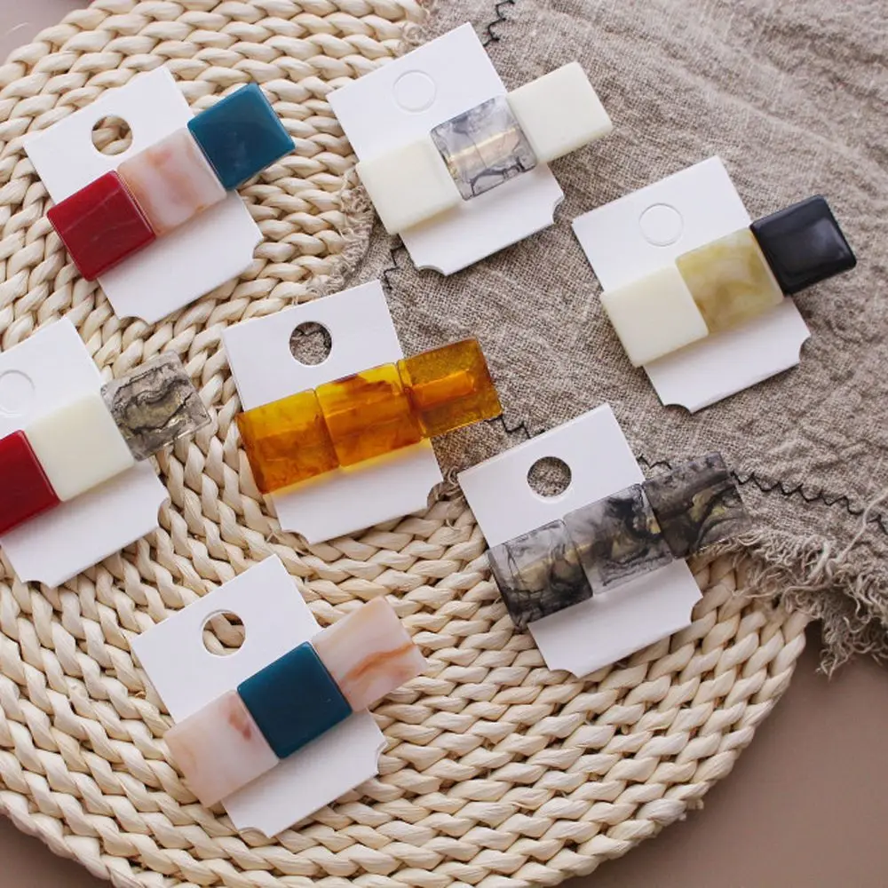 

1 Pcs Vintage Tricolor Square Hair Clip Geometric Resin Personality Hairpin Side Clip for Women New Fashion Headwear Accessories
