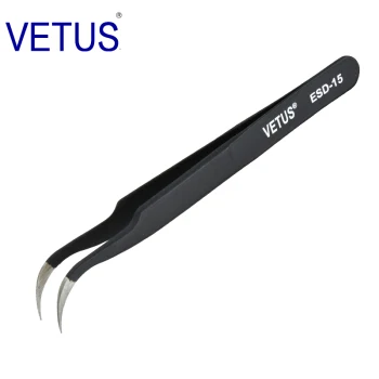 ESD-15 Подлинный Пинцет «VETUS» Пинцет для наращивания ресниц из нержавеющей стали Сверхтонкий Высокоточный анти кислотные пинцеты антистатические - Цвет: ESD-15