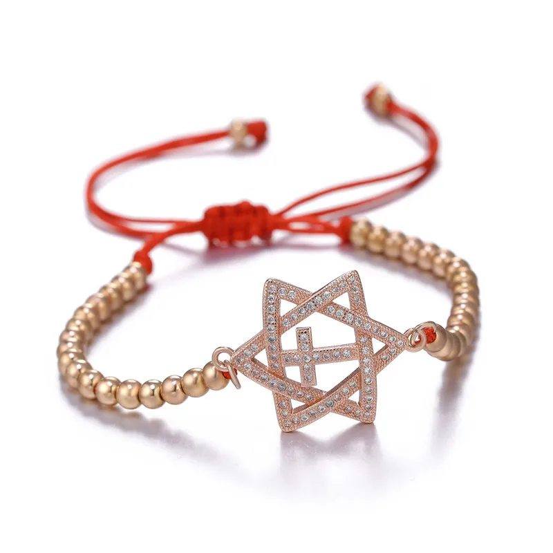 Rose Gold DIY ремесло ювелирные изделия браслеты с подвесками микро проложить Циркон звезда браслеты со звездой Давида для женщин девушек Регулируемая цепочка иудаизм браслеты - Окраска металла: Rose Gold