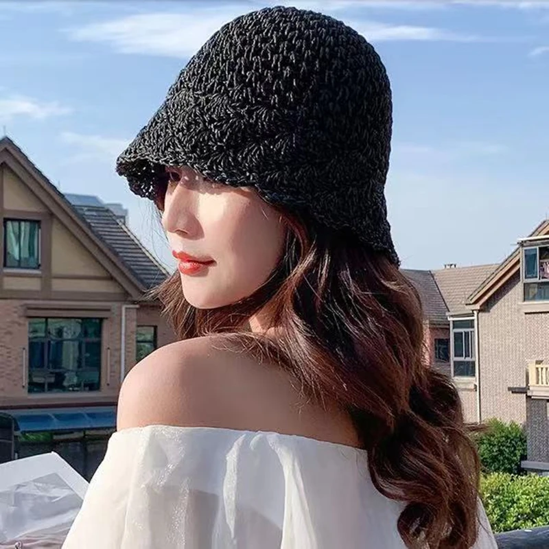 

2021 NEW Summer Women Holiday Straw Hat Lady Summer Sun Hat Visor Cap Panama Style Bucket Cap Beach Hat Outdoor Girl Cap