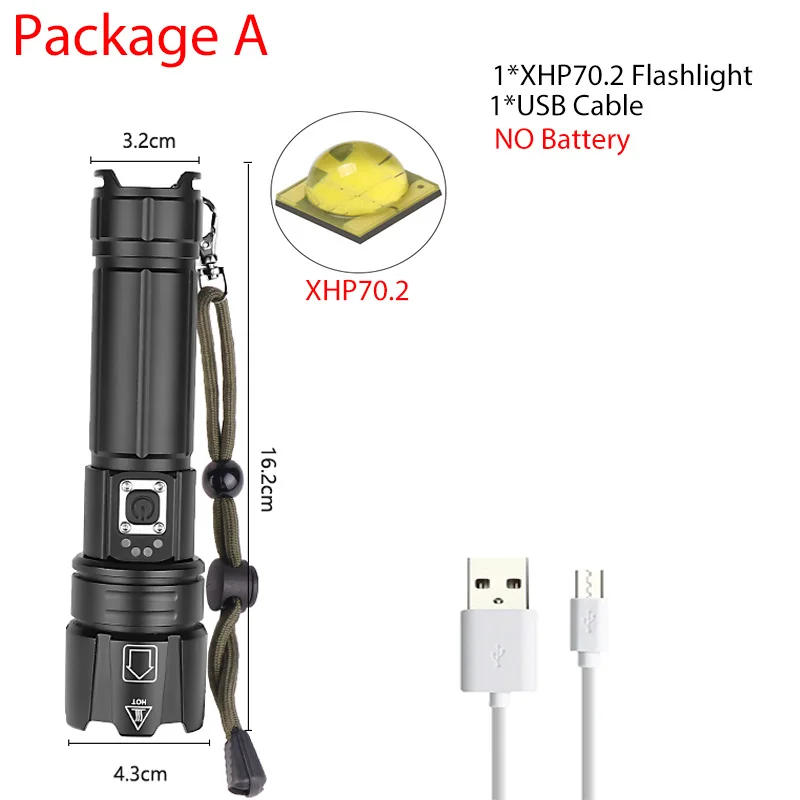 A-XHP70.2 XHP70.2 светодиодный фонарик ультра яркий XHP50 водонепроницаемый фонарь USB Перезаряжаемый фонарь с зумом для кемпинга рыбалки с 18650 - Испускаемый цвет: A-XHP70.2