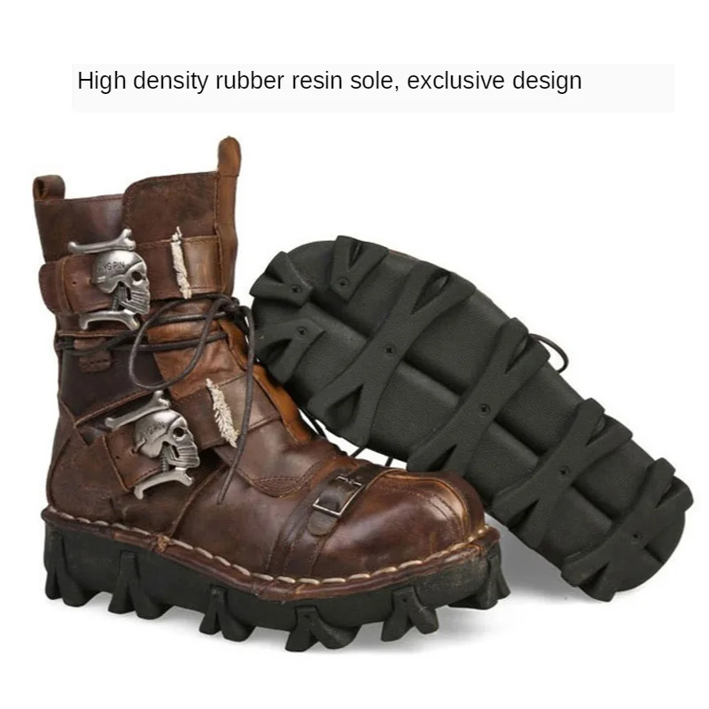 Мужские ботинки с черепами Мотоциклетные из натуральной кожи Военные