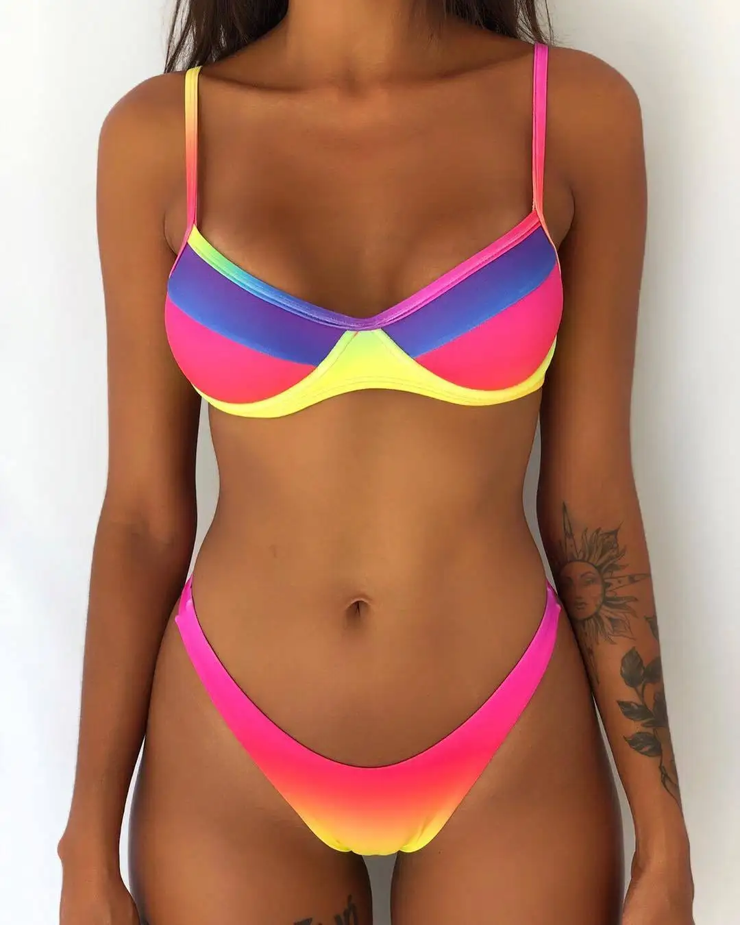 

sexyTwo-Piece Swimsuits Gradient Sexy Splice Split Swimsuit Europe Bikini bathing suits woman 2020 2 piece set women