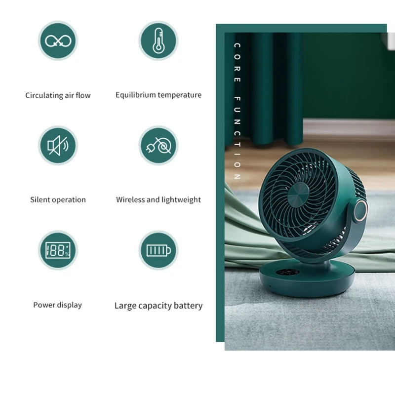 

USB Desk Fan 10000mAh Battery Powered Fan Air Circulator Fan with Remote Control 4 Speeds Timing for Outdoor Room Office