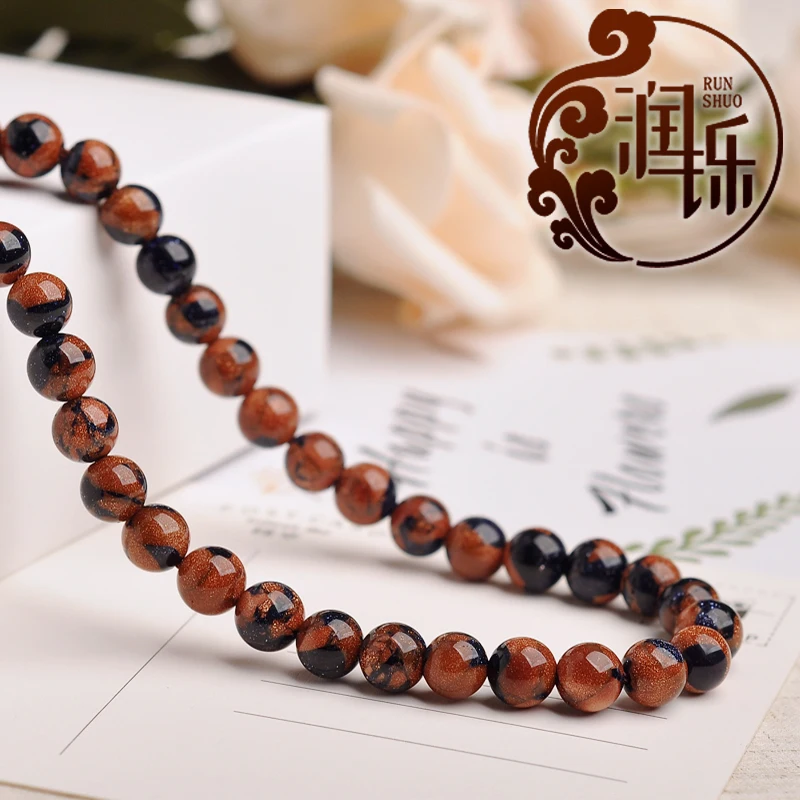 

Gold Blue Sandstone Natural Stone Round Loose Beads DIY Bracelet Necklace Earrings for Jewelry Making 15" Inch 4/6/8/10/12mm
