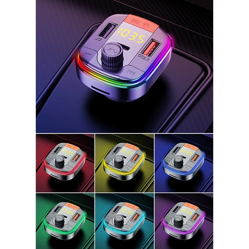 

New Product Dual USB Car Bluetooth MP3 Player Rechargable Colorful Lighting PD QC 3.0 Fast Charge Card Radio Host