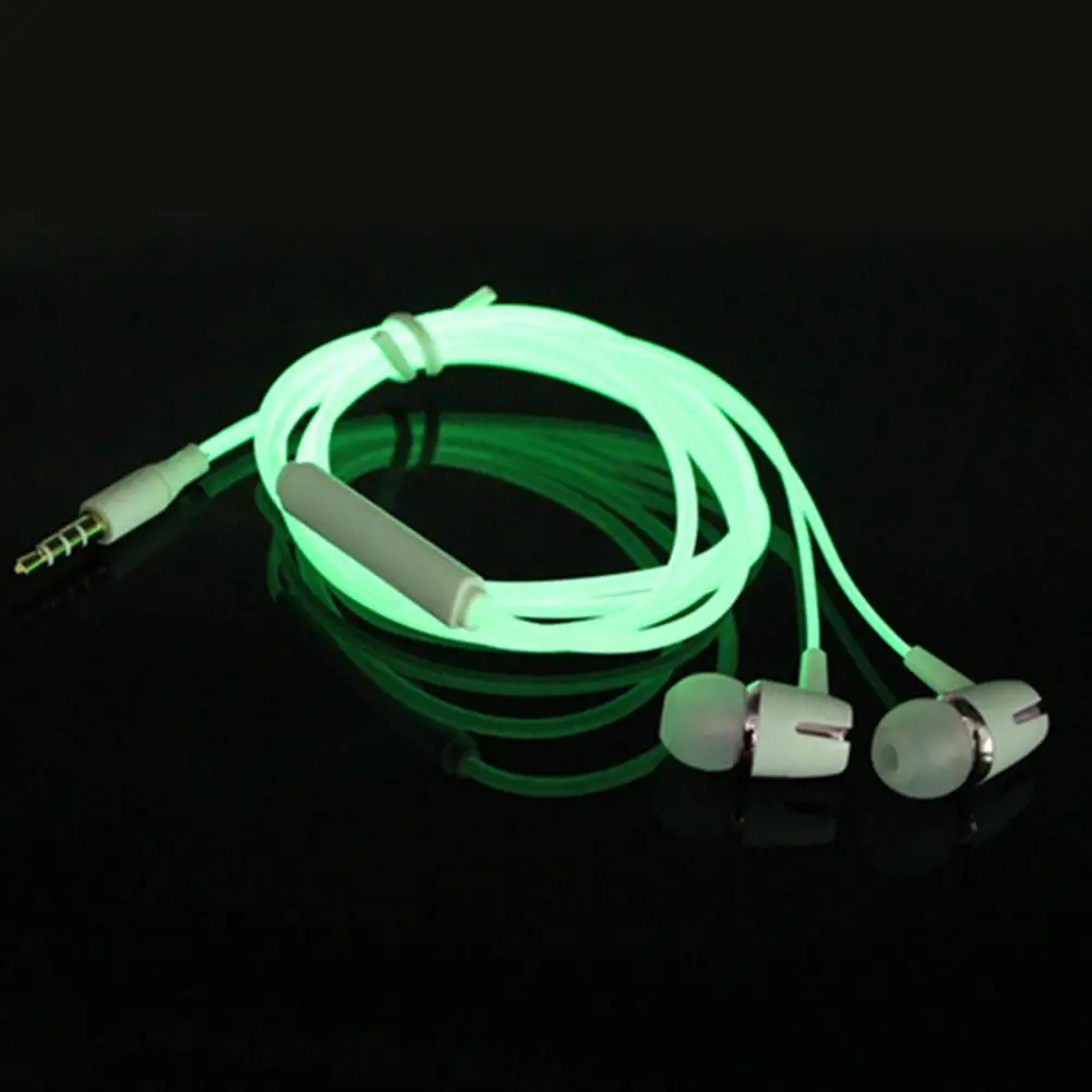 

Sports 3.5mm Night Run Luminous Earphone Glowing Zipper Earplug Luminous Light Headphones Stereo Bass In Ear Sports Headset Mic