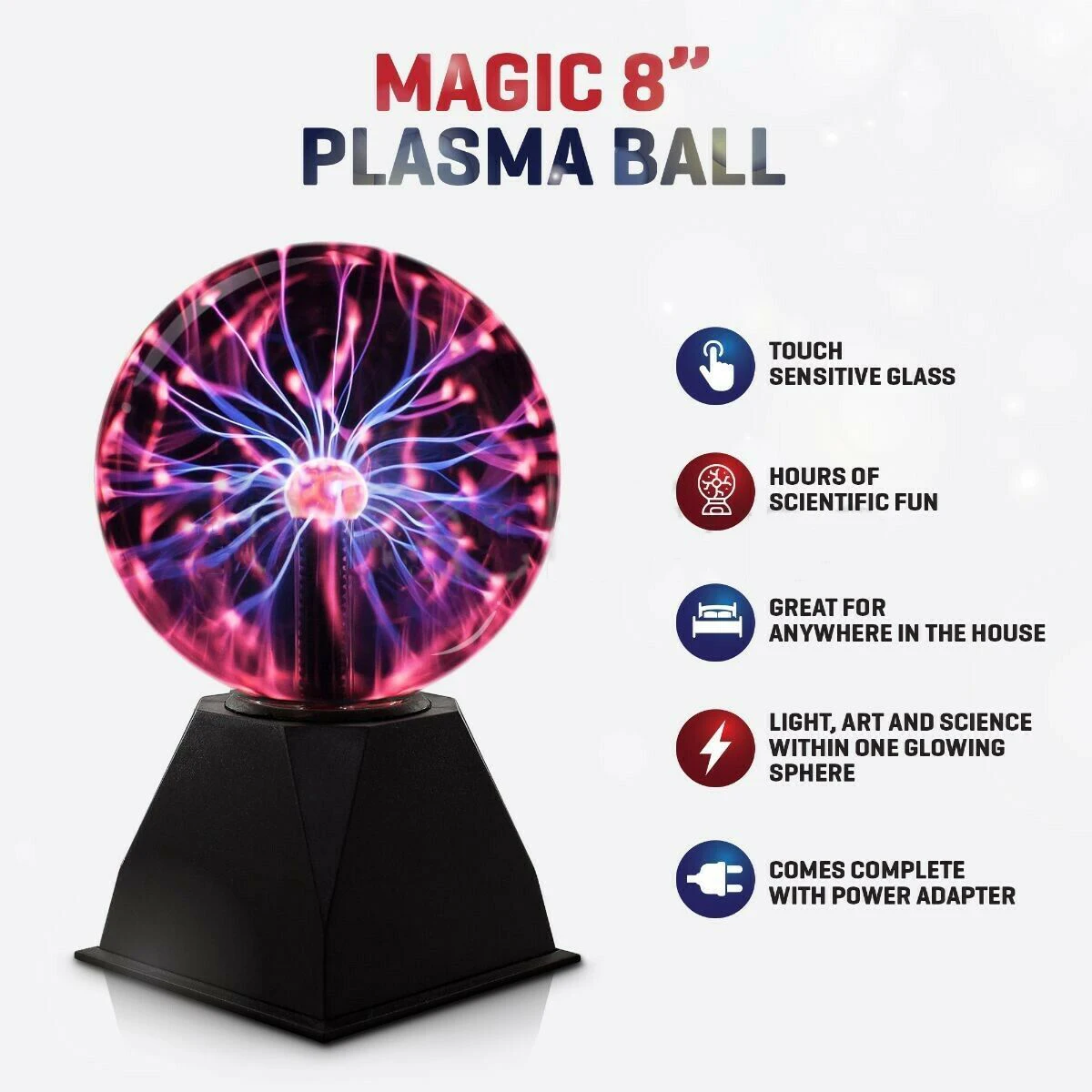 

8 Inch Plasma Ball Globe Light Night Lamp Glowing Table Lamp Static Light Touch Magic Sphere Nightlight Activated Disco Party