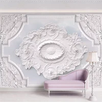 custom wallpaper european style pattern 3d relief white gypsum carving murals living room tv background wall stickers 3d poster