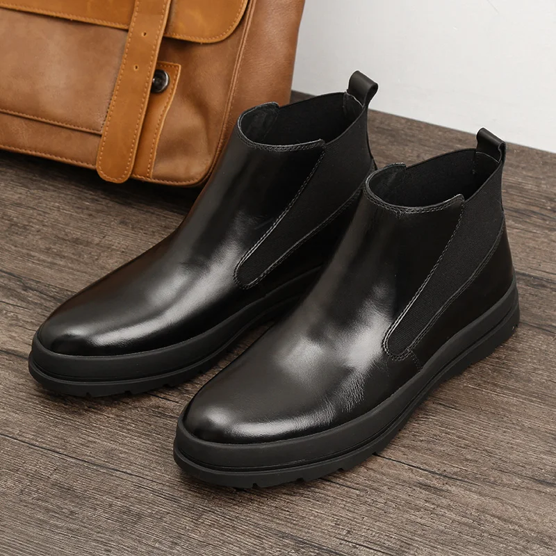 Черная Уличная обувь мужская повседневная ботинки из натуральной кожи мужские