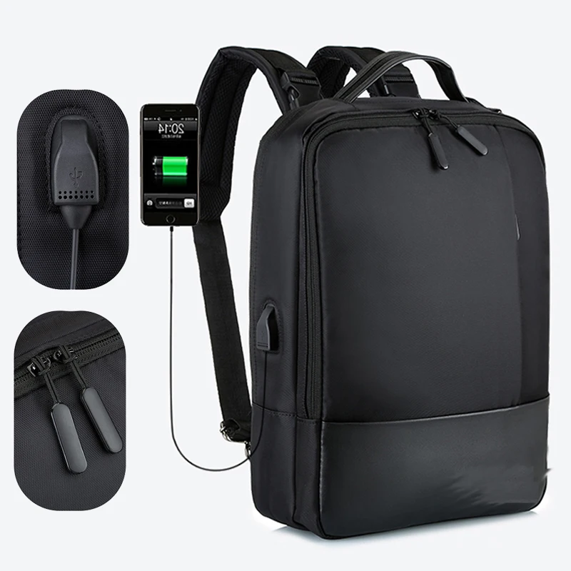 Мужской деловой рюкзак для ноутбука мужской с USB зарядкой водонепроницаемый