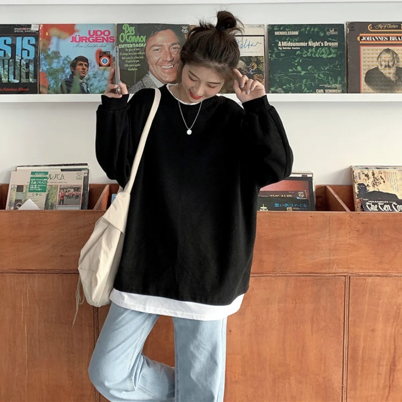 Женская толстовка без шапки тонкий свободный Универсальный пуловер в стиле