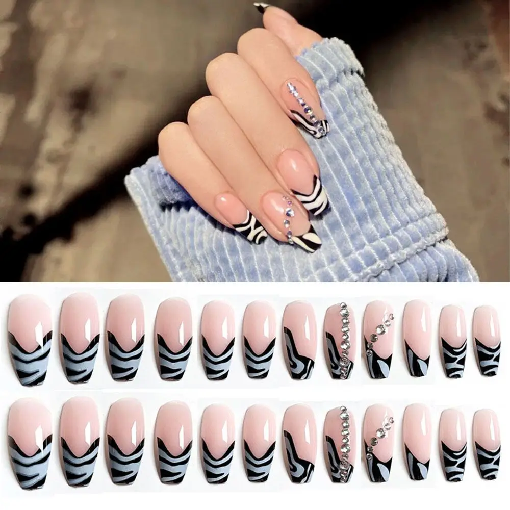 

24pcs/Set Speckled Pink Full Cover False Nail Tips Long Ballerina T shape Fake Nails Manicure Beauty Tools