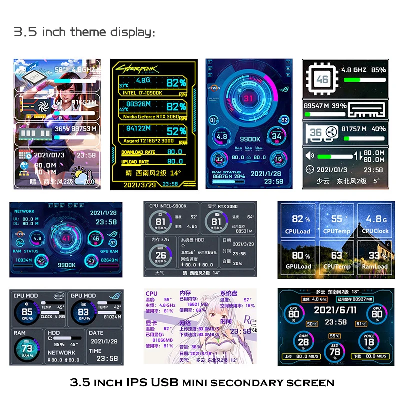 2022New 3.5 Inch IPS Type-C Secondary Screen Computer CPU GPU RAM HDD MonitorUSB Display For Freely AIDA64 mini monitor | Компьютеры и