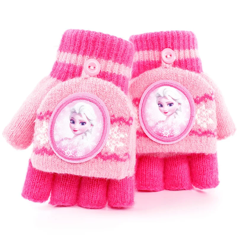 

Disney children's gloves girls autumn and winter baby thickened warm children flip half finger gloves fingerless gloves