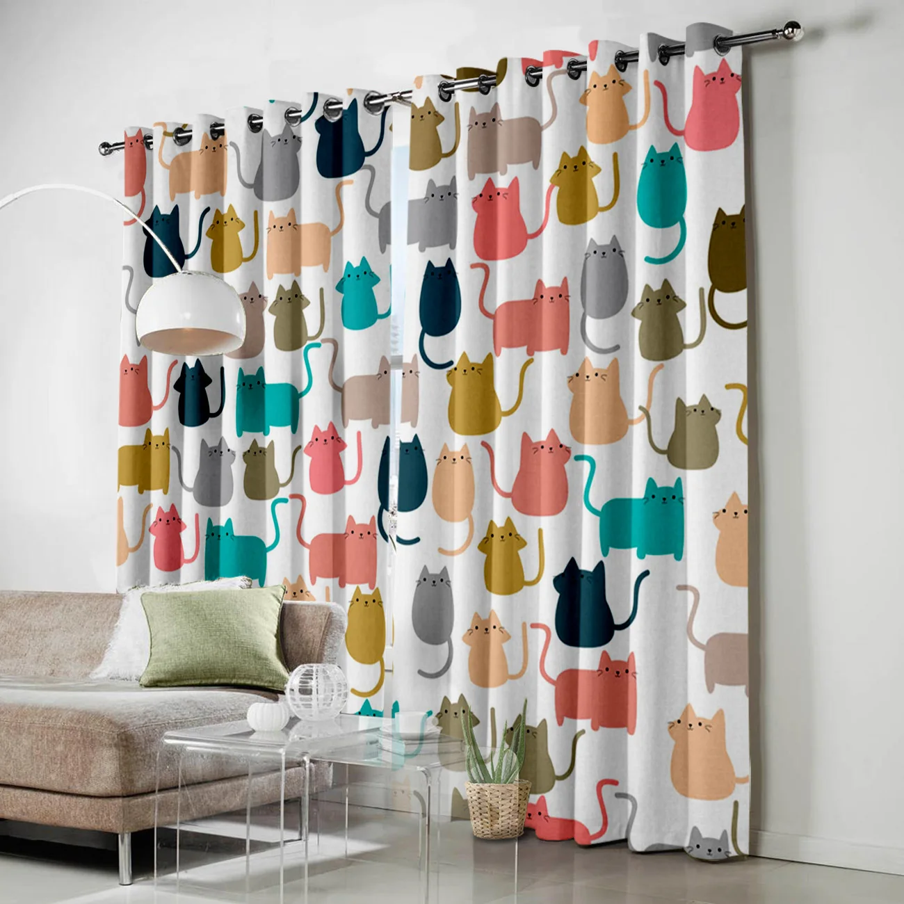Цветные шторы на окна с изображением животных и кошек занавески для гостиной