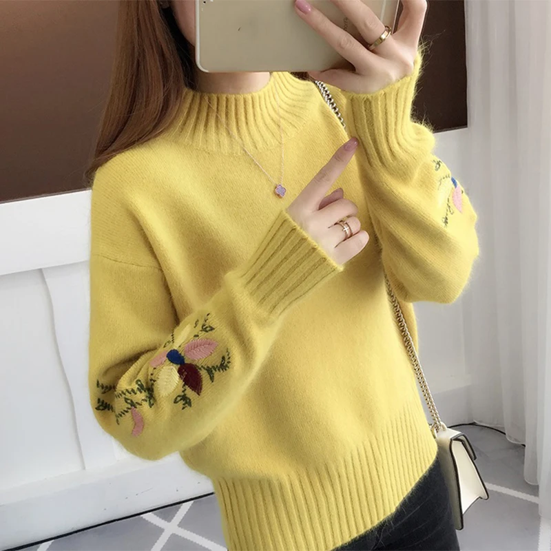 Embroidered Women Sweater Thick Loose woman warm winter 2020 clothes long sleeve High quality fashion Knitted pullover Tops | Женская