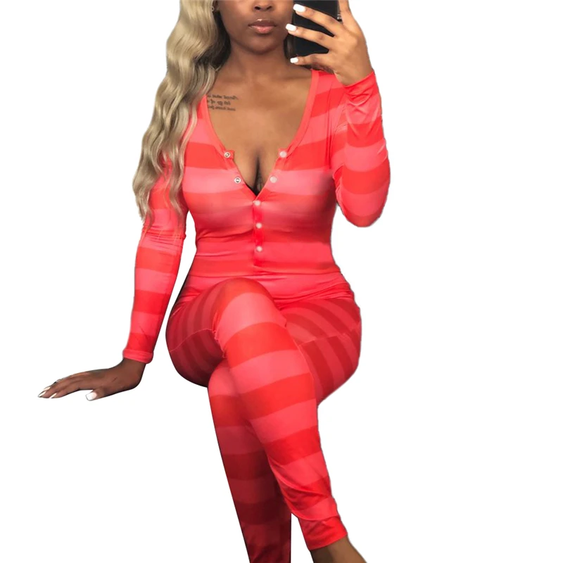 

2020 Halloween Womens Cute Long Sleeve Jumpsuit Sleepwear Female Buttons V Neck Ladies Autumn Winter Playsuit Rompers Homewear