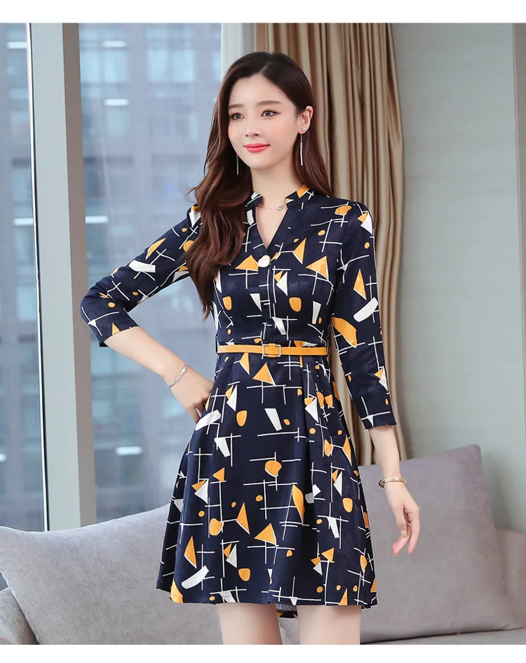 Vintage Print Chiffon Long Sleeve Mini Dress Autumn Winter Chic Plus Size Women Bodycon Dress Elegant Femal Party Vestidos