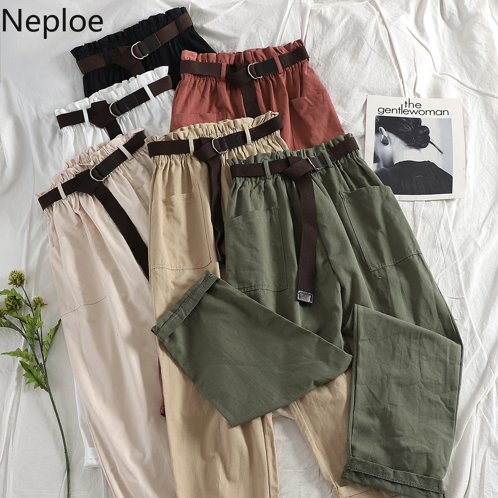 Neploe/корейские новые женские брюки с высокой талией, однотонные прямые брюки карго, Свободные повседневные штаны Harajuku, уличные джоггеры, Pantalon Mujer 90236