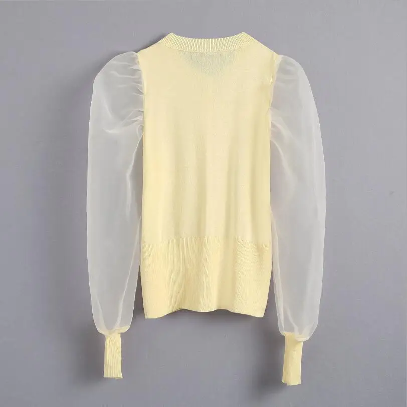 2019 осенний Стильный вязаный однобортный Кардиган из органзы с круглым вырезом и