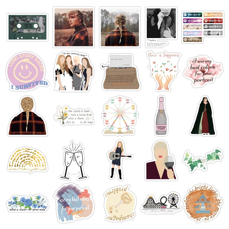 Taylor-Paquete de pegatinas para &Aacute;lbum de canciones folcl&oacute;ricas, 10/50 unidades, para port&aacute;til, planificador, tel&eacute;fono, cuaderno, equipaje, diario de recortes, diario de balas, juguete para seguidores-3