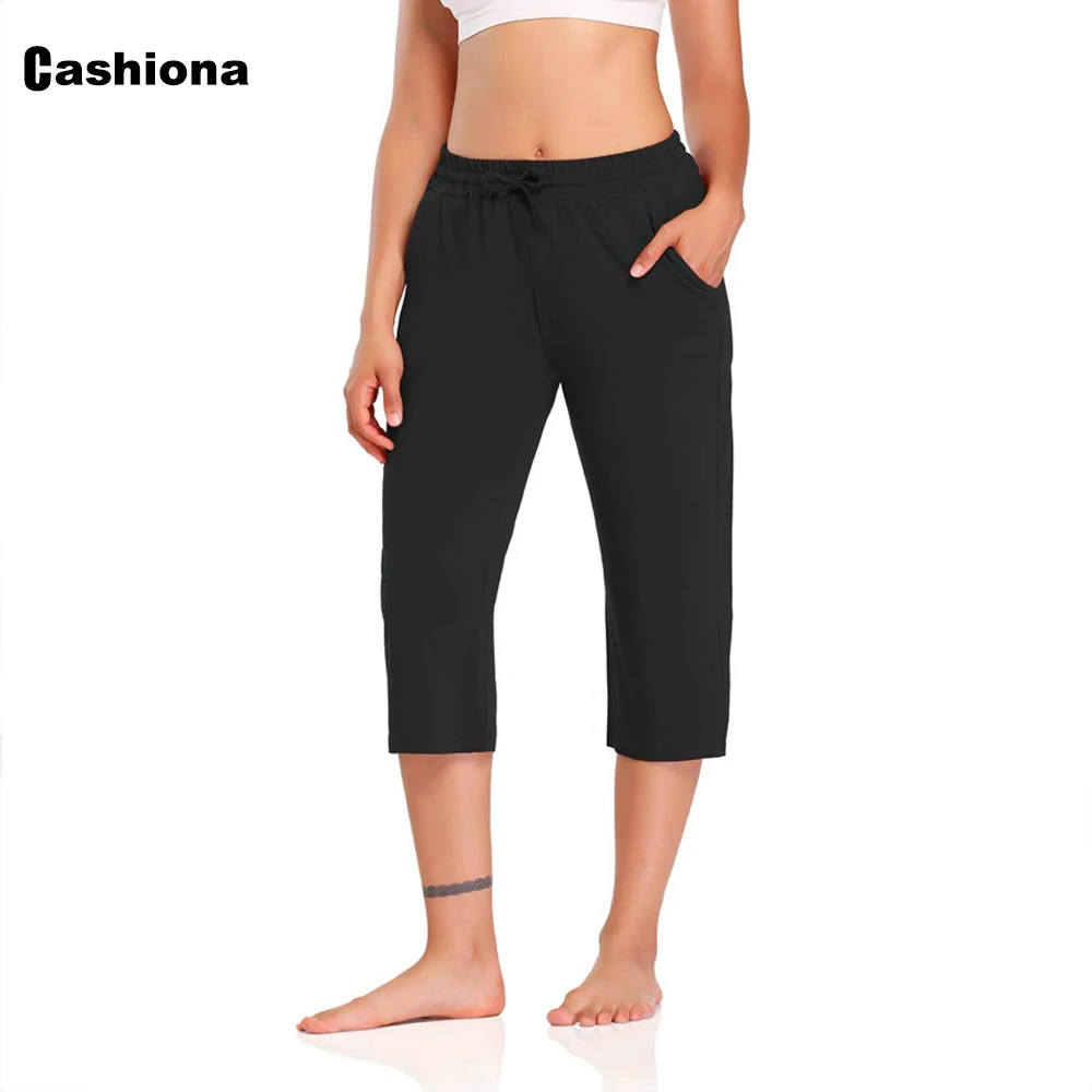 Cashiona Plus size Women's Fashion Legging Solid Trouser Casual Drawstring Pantalon with Pocket Gray Black Female Mid-Calf Pants