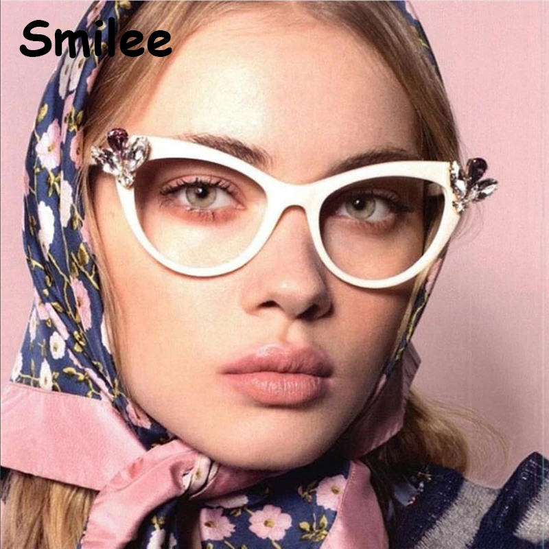 Белые очки пикантные оправа кошачий глаз со стразами роскошная дизайнерская