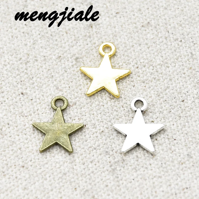 

50pcs Wholesale Three Color Five-Pointed Star Charms Alloy Metal Pendants For DIY Handmade Jewelry Accessories Making 15*12mm