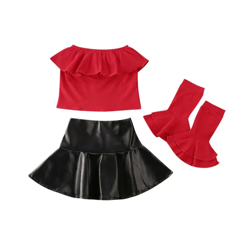 Модные детские комплекты одежды для маленьких девочек топы с открытыми плечами и