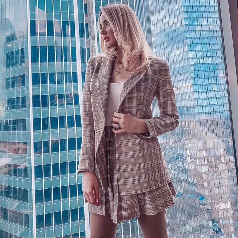 2019 Новый Модный женский клетчатый комплект сексуальная куртка с длинными