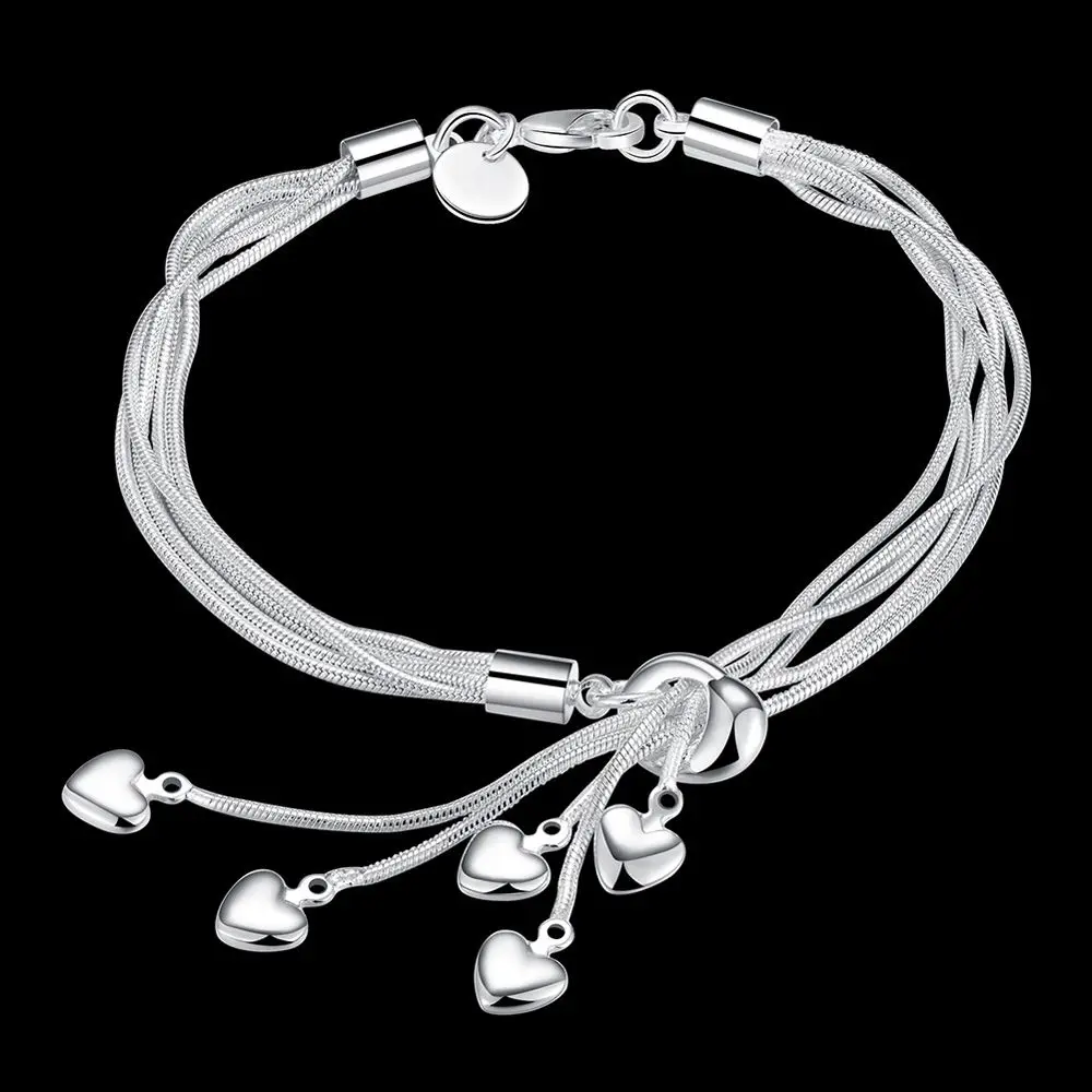 1 Pcs Exquisite Silver Plated Heart Bracelet Tassel Snake Chain Wristband for Women Fashion Jewelry Gift Accessories | Украшения и