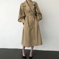 2022 fall autumn casual double breasted simple classic long trench coat with belt chic female windbreaker