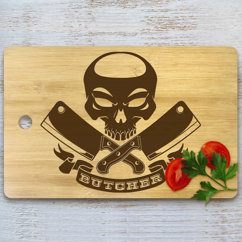 Череп с скрещенными мясными кливерами на заказ Выгравированная разделочная