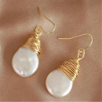 14 15mm white baroque pearl earrings gold ear drop dangle hook classic accessories cultured mesmerizing aaa luxury jewelry