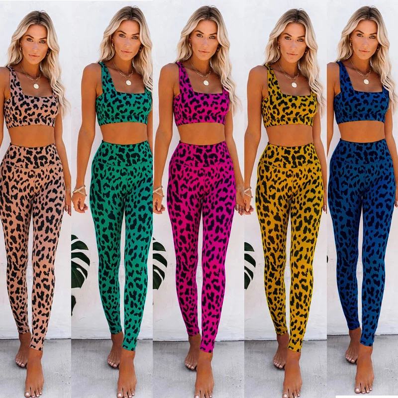 

WOHUADI 2021 Leopard Sportswear Women Yoga Set Fitness Gym Clothing Workout Clothes Sport Bra Push Up Leggings Pant 2 Piece Set