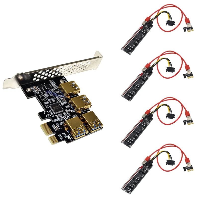 

PCIE Riser Card 1 to 4 USB 3.0 Multiplier Hub Expansion Card PCI Express 1X to 16X Adapter for Bitcoin ETH BTC Miner