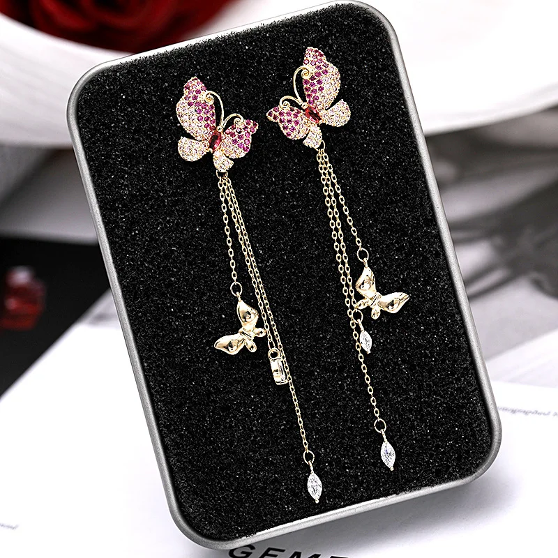

The new cold style female Korean temperament long earrings tassel earrings earrings butterfly earrings earrings