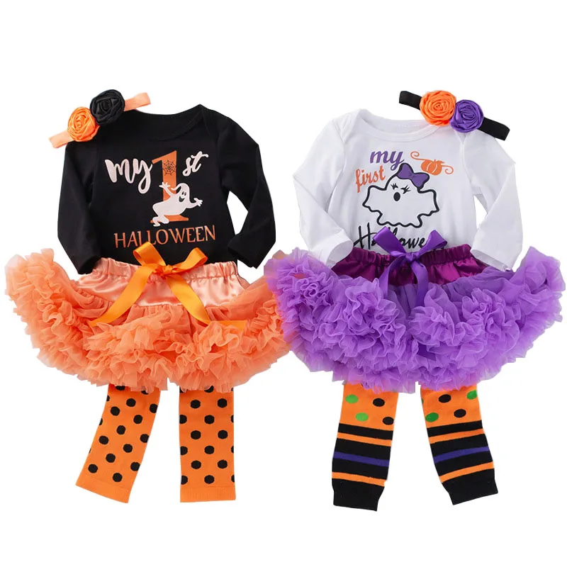 Осенний малыш мой 1 й Хэллоуин Тюлевое платье Маленькая девочка чёрный