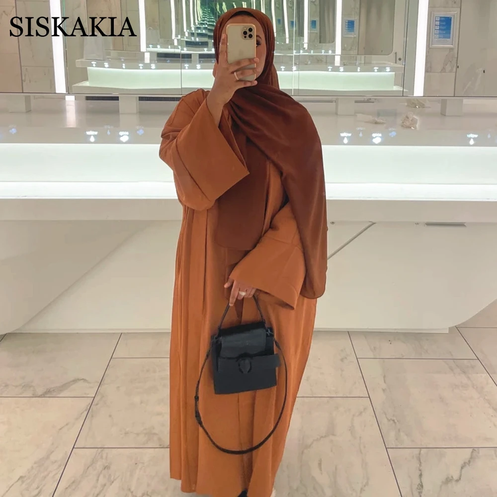 Siskakia мусульманский комплект из 2 предметов Abaya, однотонное платье без рукавов + кимоно, халат Дубай, Турция, арабский Оман, Марокко, Caftan Eid, жен...