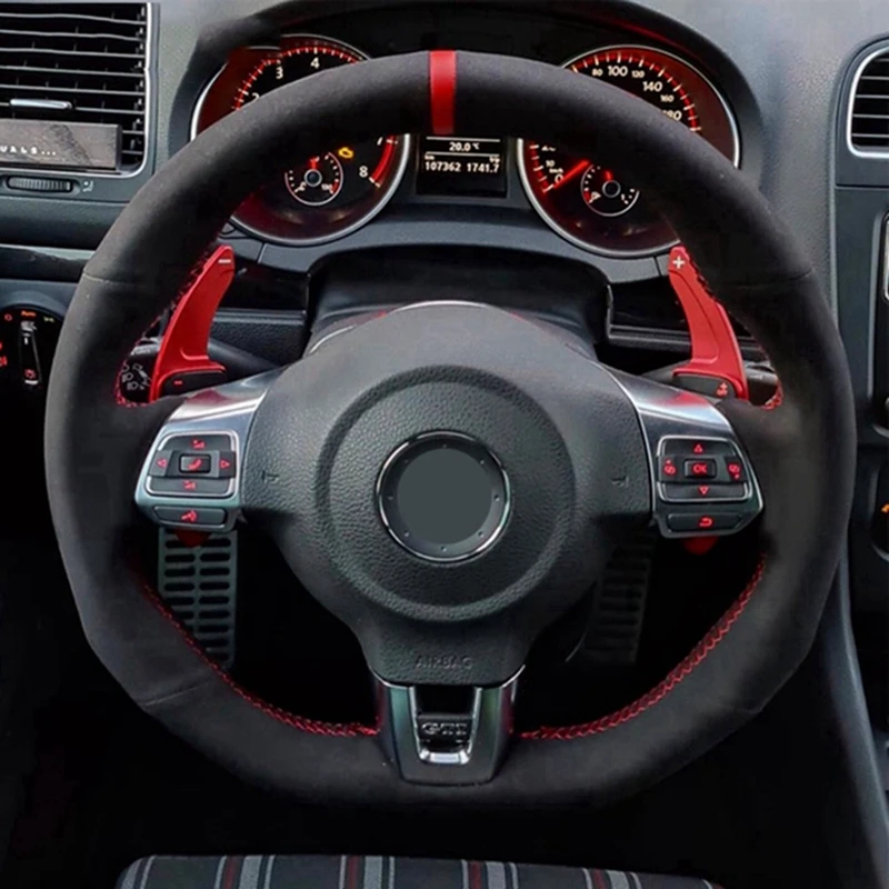 

Car Steering Wheel Cover Black Genuine Leather Suede For Volkswagen Golf 6 GTI MK6 / Polo GTI / Scirocco R Car Accessories
