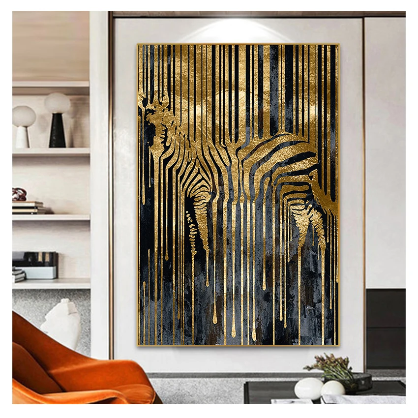 

Canvas Painting Modern Posters and Prints Scandinavian Cuadros Wall Art Picture for Living Room Abstract Art Golden Zebra Nordic