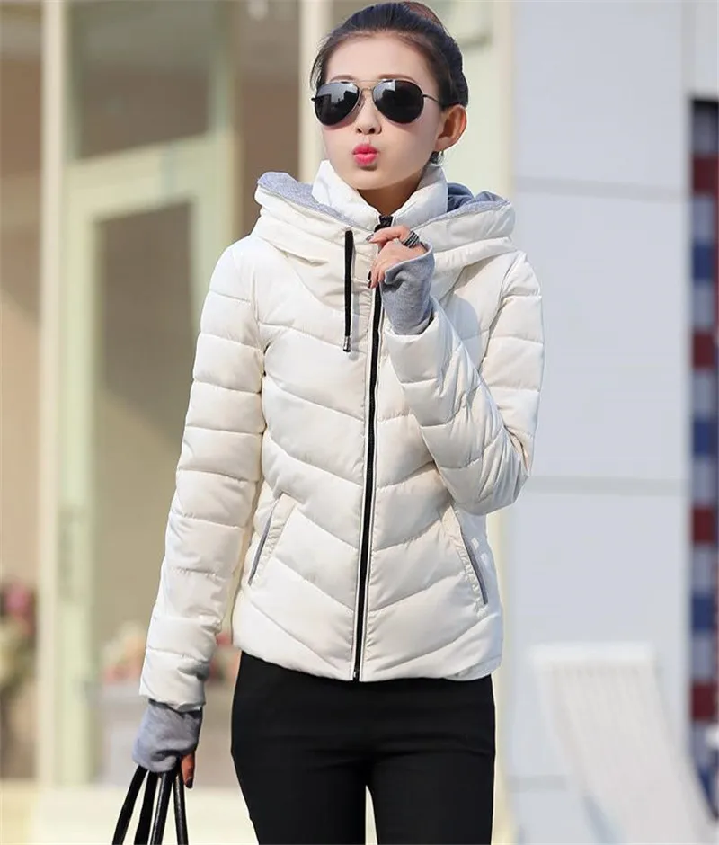 

Winter Jacket Solid Color Zipper Stand Collar Slim Winter Coat Stand Plus Size Parka Short Coat Warm Thicken Cotton Outwear 35