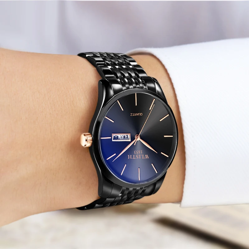 

Simplicity Fashion Business Brand Quartz Men'S Watches Ultra-Thin Waterproof Double calendar Belt Watch For Men Wristwatch