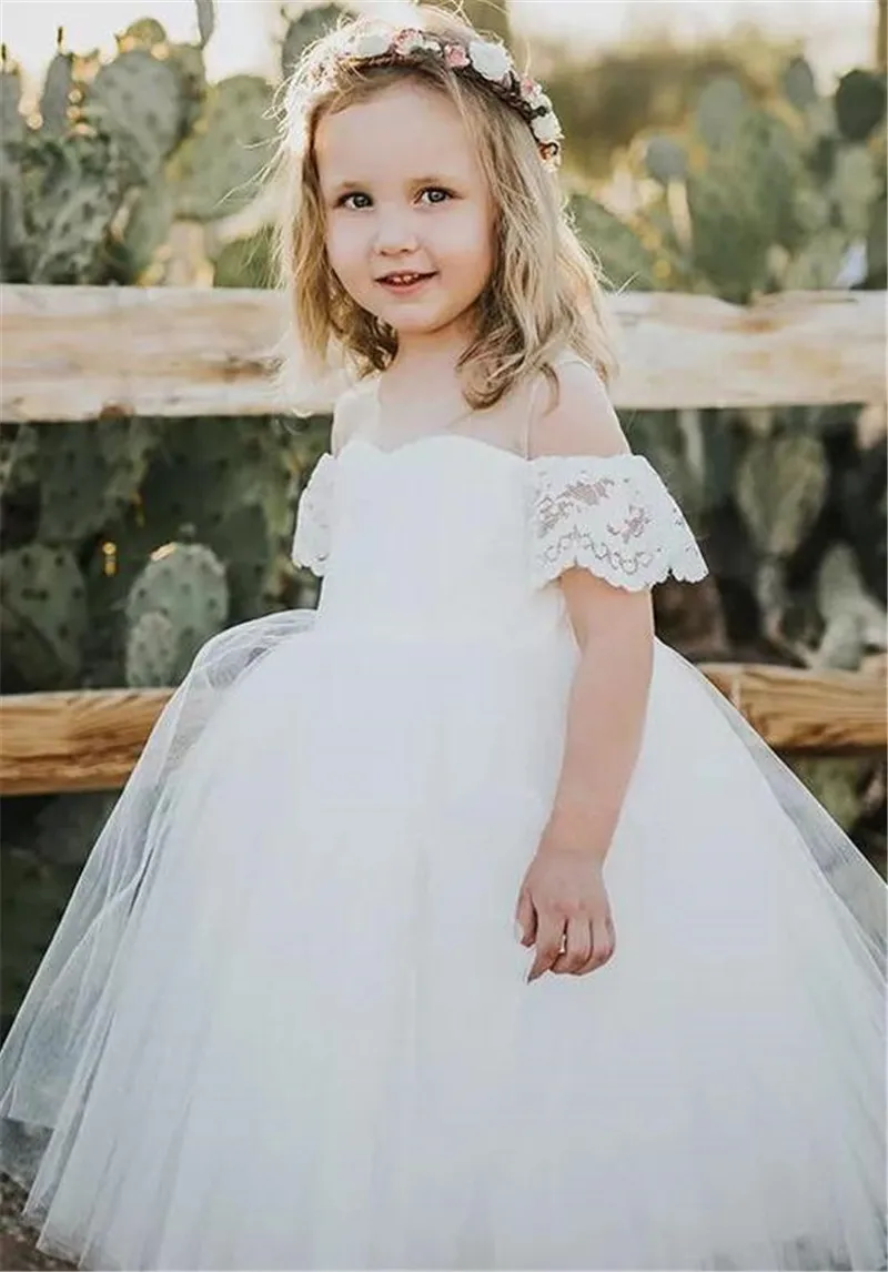 New Puffy Tulle Flower Girl Dress for Wedding Sheer Neck Kids Clothes Birthday Party Gown Size 1-16Y