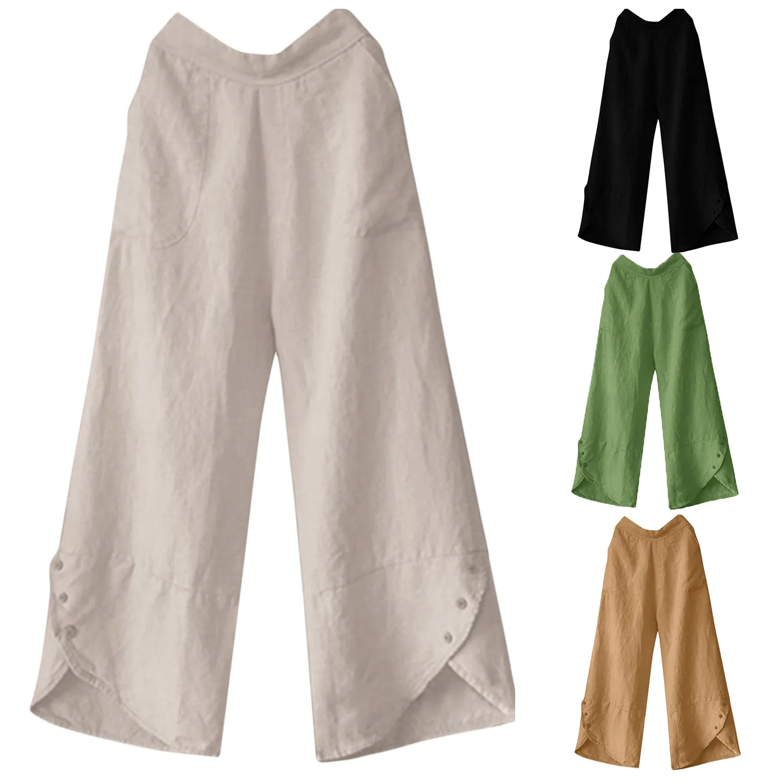 

Vintage Korean Pants Women High Waist Large Size Loose Pocket Buttons Irregular Casual Pant New Fashion Retro pantalones mujer