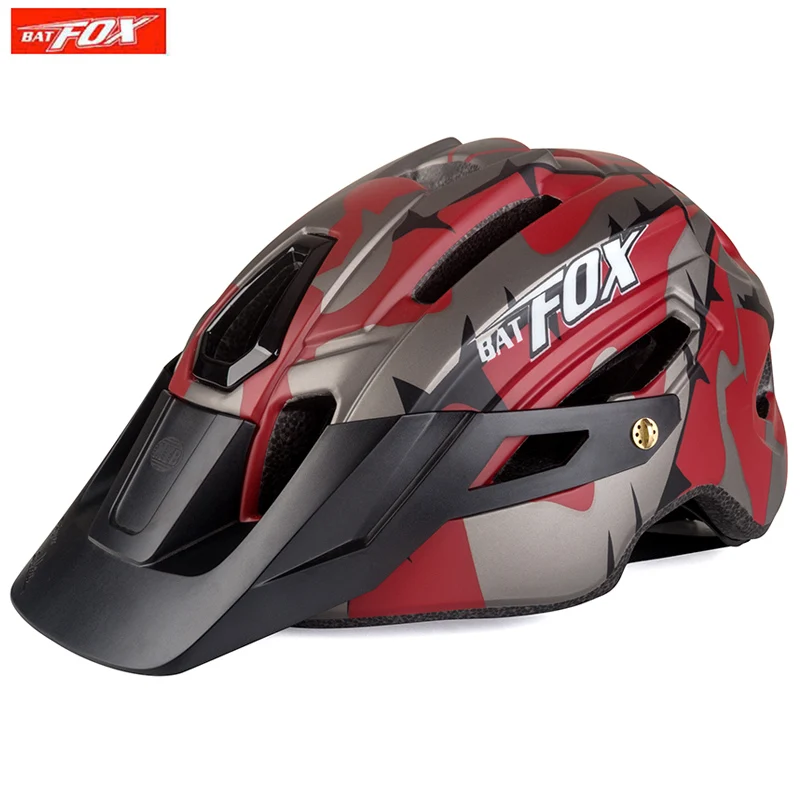 

BATFOX Bike Helmet Best Sell Red Camouflage Mtb Mountain Road Helmet Casco Helmet With Led Rear Light And Removable Visor