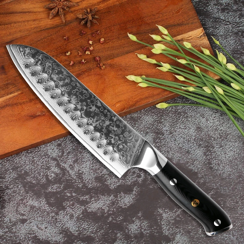 Нож сантоку из дамасской стали VG10 японский кухонный шеф-повар острый Кливер суши