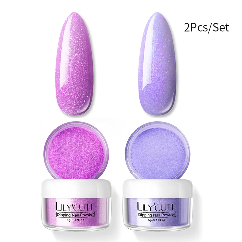 2Pcs Set 04 LILYCUTE комплект погружения ногтей Блеск порошок комплект Градиент Французский ногтей косметическая пудра Kit Красочные голографические натуральный сухой пигмент 2/3/4/8 шт - Цвет: 2Pcs Set 04