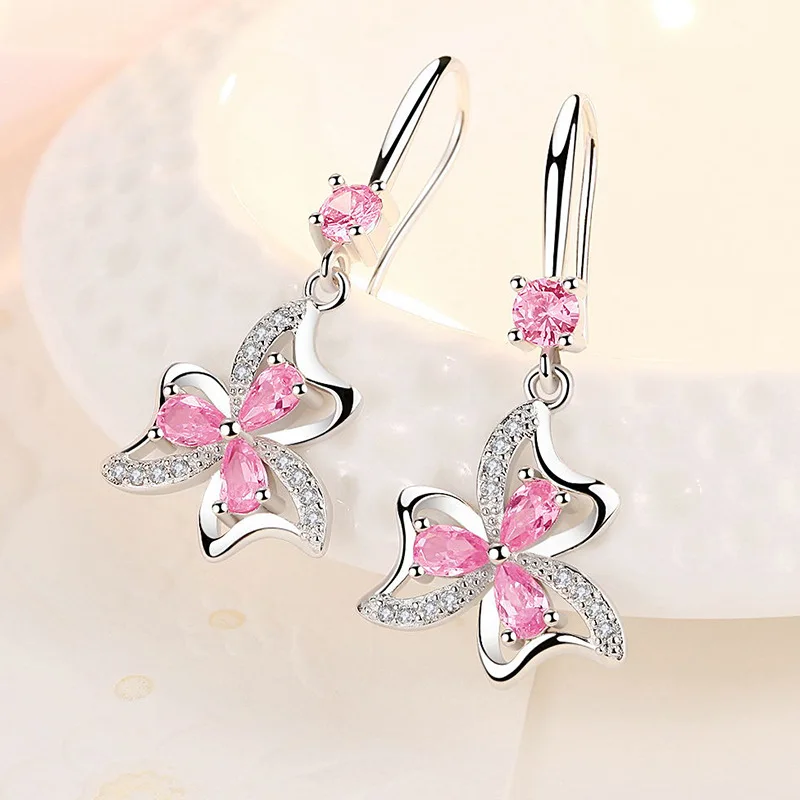 

KOFSAC Shiny Zircon Elegant Temperament Bow Flower Earring Jewelry 925 Sterling Silver Earrings For Women Valentine's Day Gifts